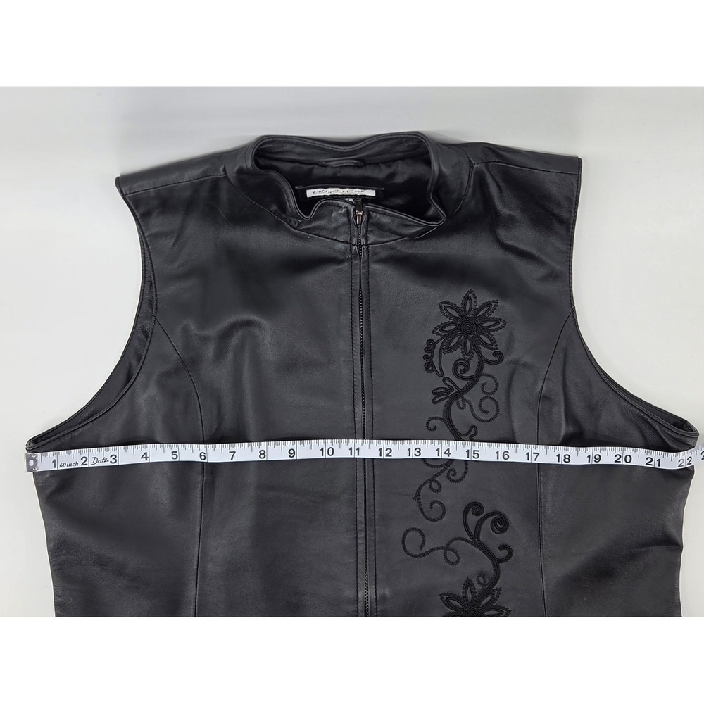Coldwater Creek Black Leather Floral Embroidered Vest Women's XL Moto Boho - Picture 4 of 7
